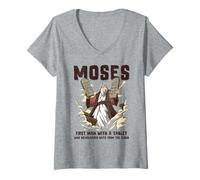Femme Tablette Humoristique Moïse Humour chrétien Bible Gospel Data Cloud T-Shirt avec Col en V