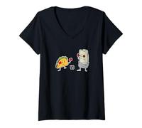 Femme Taco vs Burrito Boxing Fighters Tortilla au bœuf Mexicain Carne T-Shirt avec Col en V