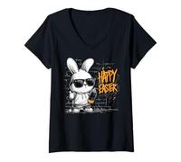 Femme Tag Graffiti Happy Easter Urban Art Street Rabbit Bunny T-Shirt avec Col en V