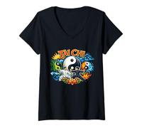 Femme Tai Chi, feu et Eau T-Shirt avec Col en V