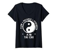 Femme Tai Chi Flow Balance Strength Yin Yang Arts Martiaux T-Shirt avec Col en V