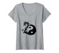 Femme Tai Chi Flow State Tao Yin Yang Dragon Lunaire Nouvel an T-Shirt avec Col en V
