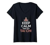 Femme Tai Chi, méditation sur Le Bien-être du Corps et de l'esprit, Restez Calme et Faites T-Shirt avec Col en V