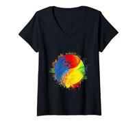Femme Tai Chi Yin Yang Cinq Éléments Bagua Chinois Wushu Feng Shui T-Shirt avec Col en V