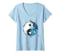 Femme Tai Chi Yin Yang Etat de débit d'eau Méditer l'harmonie en Mouvement T-Shirt avec Col en V