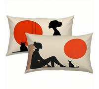 Femme Taie Oreiller 40 x 80 Housse Coussin Lin Chat Lot de 2, Taies d'oreiller Luxueuse et Rafraîchissante, Housse de Coussin Exterieur Impermeable, Coussin Decoratif pour Canapé Salon Coucher S1-998