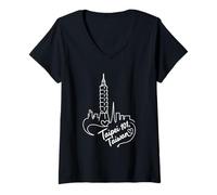 Femme Taipei 101, Taiwan Romantique Signature Cœur Art Souvenir T-Shirt avec Col en V