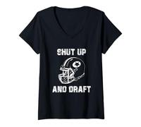Femme Tais-toi et repêche Le Champion de la Ligue Fantasy Football 2024 T-Shirt avec Col en V
