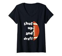Femme Tais-toi et repêche Le Champion de la Ligue Fantasy Football 2024 T-Shirt avec Col en V
