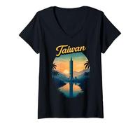Femme Taïwan Vintage T-Shirt avec Col en V