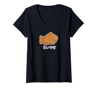 Femme Taiyaki Chignon Japonais en Forme de Poisson pour gâteau Festif Haricots Rouges T-Shirt avec Col en V