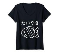 Femme Taiyaki Japon | Nourriture du Japon | Tokyo | Dessert Japonais T-Shirt avec Col en V