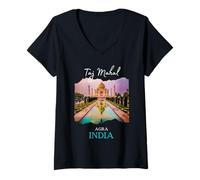 Femme Taj Mahal Agra Inde Souvenir Groupe Famille Garçons Femmes Hommes T-Shirt avec Col en V