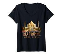 Femme Taj Mahal, Agra Inde T-Shirt avec Col en V