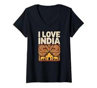 Femme Taj Mahal, éléphant culturel en cachemire de l'Inde T-Shirt avec Col en V