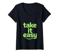 Femme Take It Easy Inspirant Réconfortant Relaxant T-Shirt avec Col en V