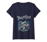 Femme Take It Easy Sloth and Turtle Funny Speed T-Shirt avec Col en V