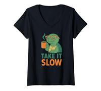Femme Take It Slow Turtle T-Shirt avec Col en V