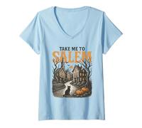Femme Take Me to Salem Massachusetts Vintage Retro Halloween Witch T-Shirt avec Col en V