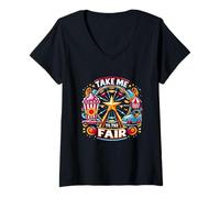 Femme Take Me To The State And County Fairs Grande roue Pop Corn T-Shirt avec Col en V