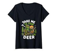 Femme Take Me to Your Deer Hunting Alien Hunter UFO Enlèvement T-Shirt avec Col en V