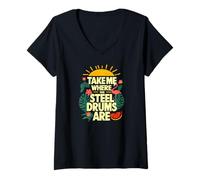 Femme Take Me Where The Steel Drums Are - Flamingo Reggae Summer T-Shirt avec Col en V