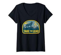 Femme Take The Lead Cub Scout Wolf Pack Akela Outdoor Badge T-Shirt avec Col en V