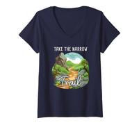 Femme Take The Narrow Trail - Matthew 7:14 Christian Faith Camping T-Shirt avec Col en V