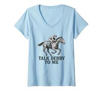 Femme Talk Derby to Me Art Vintage de Course de Chevaux T-Shirt avec Col en V