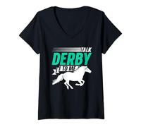 Femme Talk Derby to Me Equitation Amoureux Cheval Cavalier T-Shirt avec Col en V