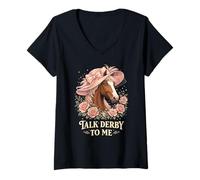 Femme Talk Derby to Me Funny Derby Horse with Hat, Roses & Charm T-Shirt avec Col en V
