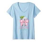 Femme Talk Derby to Me Julep Coquette de Course de Chevaux avec nœud Rose Menthe T-Shirt avec Col en V