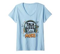 Femme Talk Less Listen More Casque audio rétro T-Shirt avec Col en V