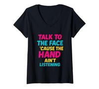 Femme Talk to The Face : Retour Amusant et rétro de Sass T-Shirt avec Col en V