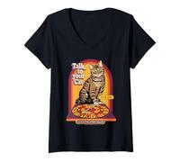 Femme Talk to Your Cat Sarcastic Retro Vintage Funny Adult Humor T-Shirt avec Col en V
