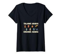 Femme Talking Hands Making Sense Cool Finger Spelling ASL Teachers T-Shirt avec Col en V