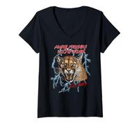 Femme Talladega Nights Make Friends with Fear Cougar Vintage Movie T-Shirt avec Col en V