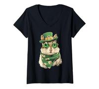 Femme Tamias Irlandais avec Lunettes de Soleil Shamrocks St Patrick T-Shirt avec Col en V