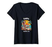 Femme Tampa Florida Squelette drôle sous Le Soleil Chaud T-Shirt avec Col en V