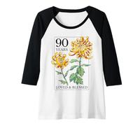 Femme Tampon 90 Years Loved and Blessed Floral Flower 90th Birthday Manche Raglan