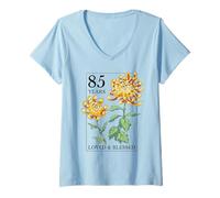 Femme Tampon Floral 85 Years Loved and Blessed pour 85e Anniversaire T-Shirt avec Col en V