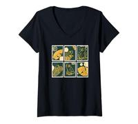 Femme Tampon Motif Grenouille Vintage Style bohème cottagecore T-Shirt avec Col en V