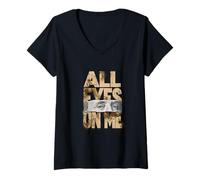 Femme Tan All Eyes on Me Tan Color Graphic T-Shirt avec Col en V