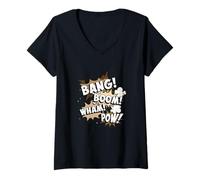Femme Tan Color Bang Boom Wham POW! Tan Graphic T-Shirt avec Col en V