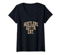 Femme Tan Color Feed The Hustlers Tan Graphic T-Shirt avec Col en V