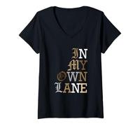 Femme Tan Color in My Own Lane Tan Graphic T-Shirt avec Col en V