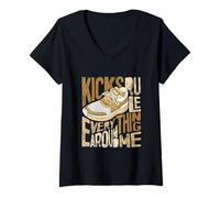 Femme Tan Color Kicks Rule Everything Around Me Tan Graphic T-Shirt avec Col en V