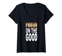 Femme Tan Focus on The Good Color Graphic T-Shirt avec Col en V
