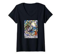 Femme Tanabata Japan Star Festival Japonais Kanji Souvenir T-Shirt avec Col en V