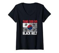 Femme Tang Soo Do Ceinture de karaté pour Arts Martiaux coréens Noir T-Shirt avec Col en V